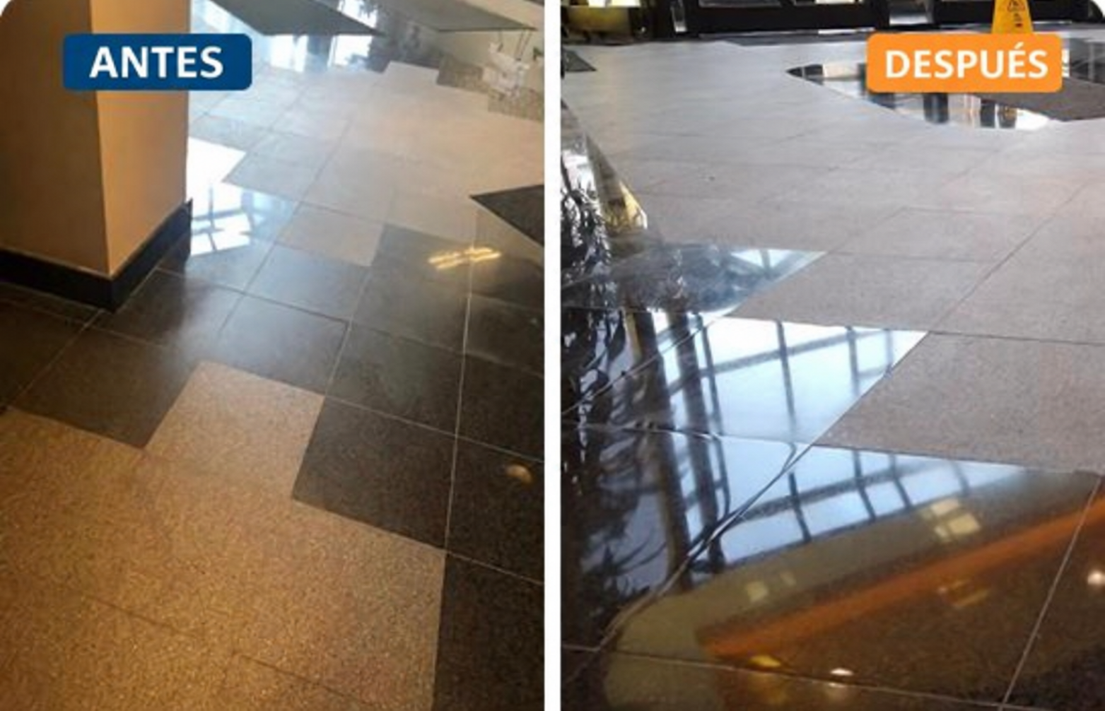 Piso antes y después del pulimiento